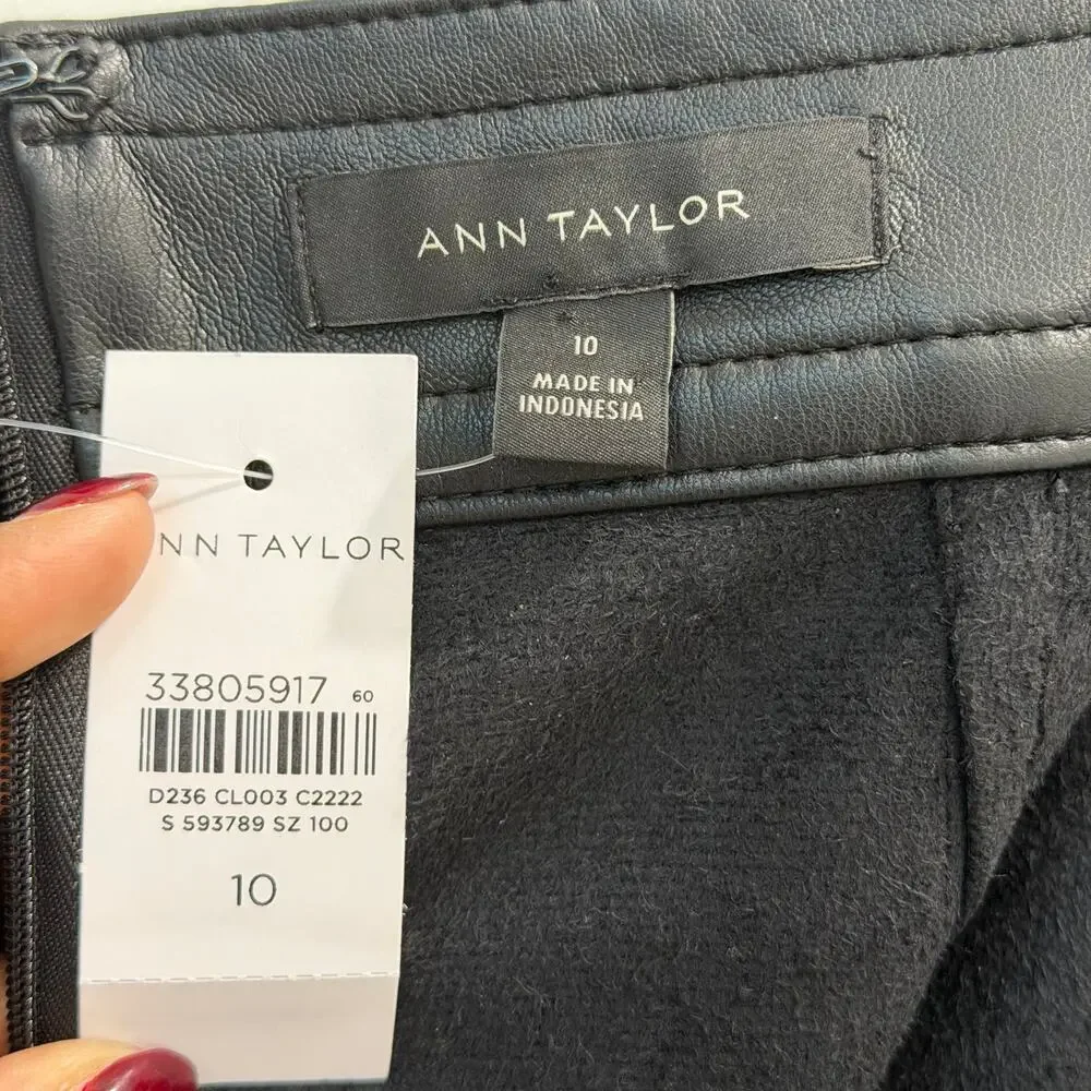 Ann Taylor Women’s Black Faux Leather Pencil Skirt Size 10 Midi Work Office